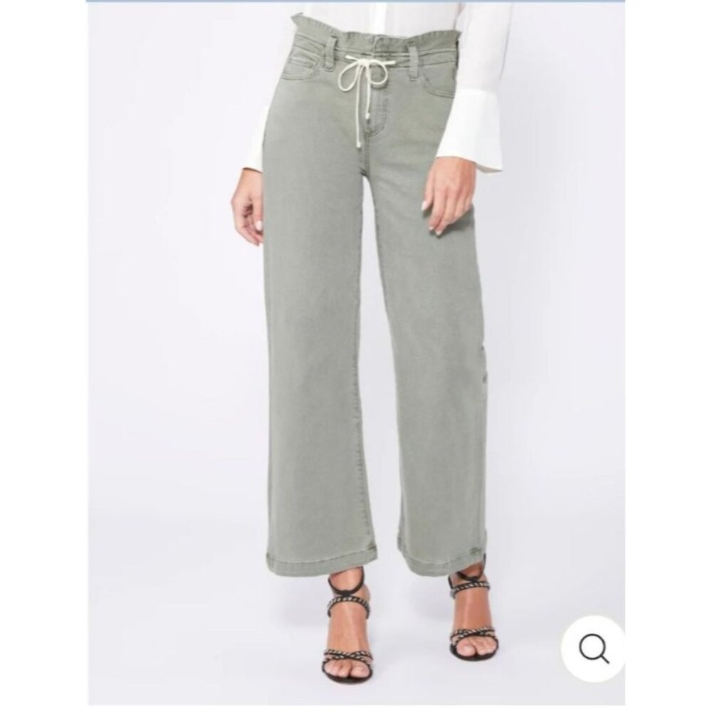Paige Womens Carley with waistband tie vintage Smokey Green Demin Cropped ankle